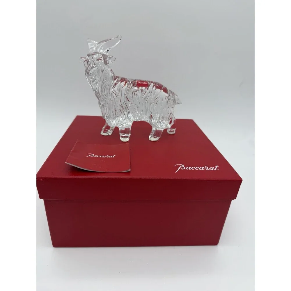 Rare Baccarat Crystal France Clear Long Hair Goat Solid Figurine Sheep Boxed